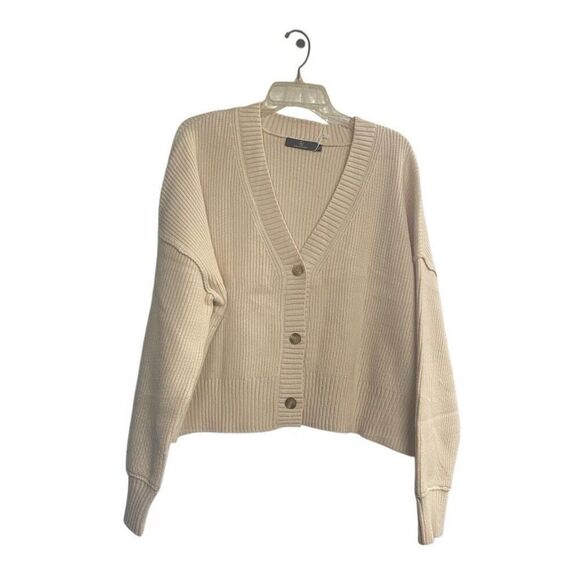 LILLUSORY Women’s Soft Knit Oversized Short Button Down Sweater Cardigan XL TAN - Picture 2 of 14